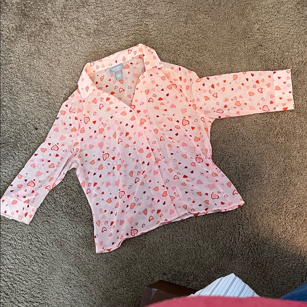 Old Navy Pink Heart Print Sheer Women's Top